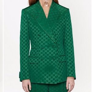 Gucci Monogram Emerald Green  Double-Breasted Blazer